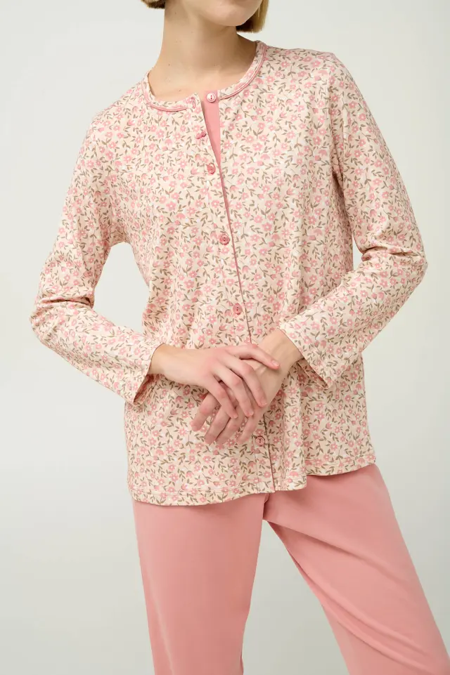 Γυναικεία Βαμβακερή Πυτζάμα Κουμπωτή Vamp 23332 PINK TAN 2