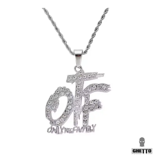 Ghetto OTF Iced Out Pendant Necklace Silver