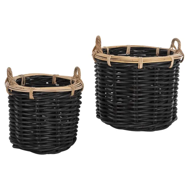 Σετ 2 καλάθια Potts μαύρΟ&φυσικό χρώμα- CL Rattan Φ61+Φ45εκ.