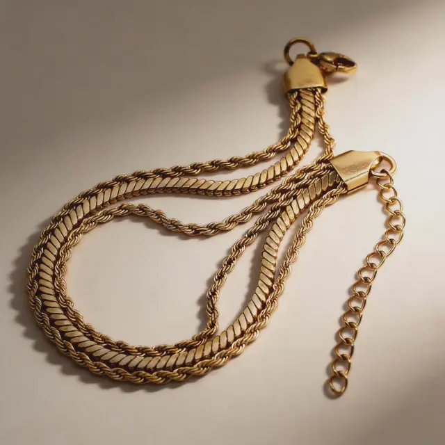 Gold Multi-Chain Bracelet with Flat & Twisted Chains