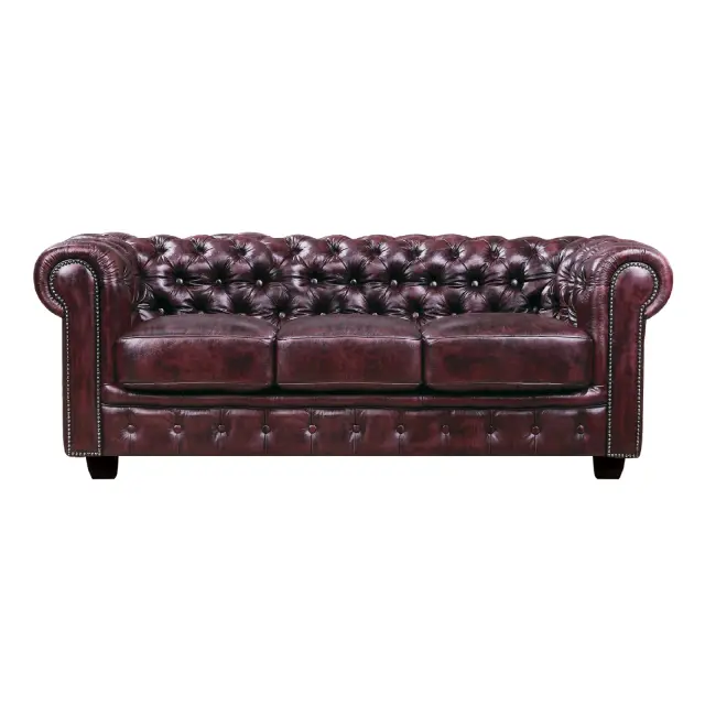 Καναπές Τριθέσιος CHESTERFIELD Leather Κόκκινο Antique 201x92x72cm