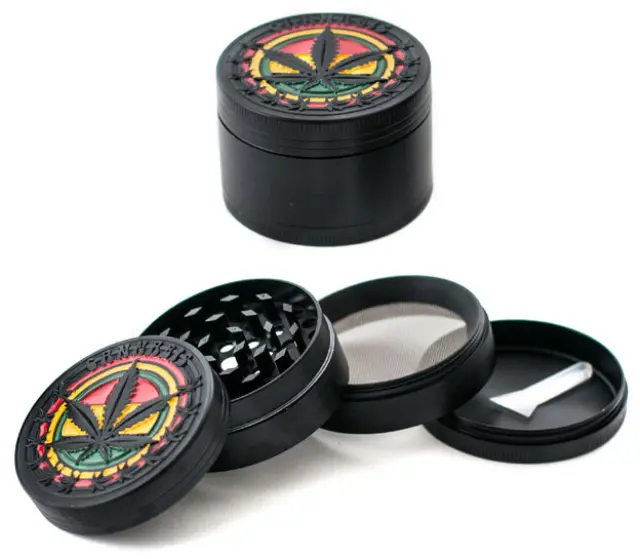 Grinder Τρίφτης Μεταλλικός Μαύρο Leaf Ανάγλυφο 50mm - 4 Parts