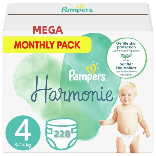 Πάνες Pampers Harmonie Mega Monthly Pack Νο4 (9-14kg) 228τμχ