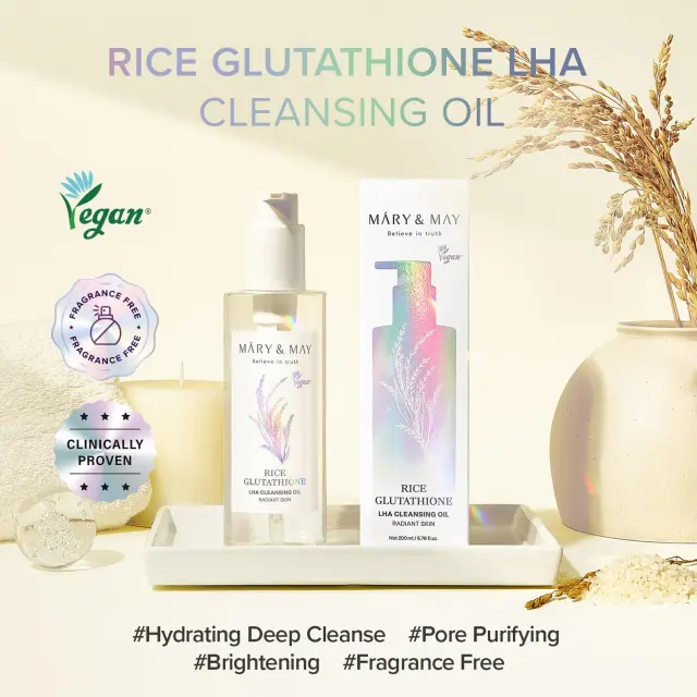 Mary&May Rice Glutathione LHA Cleansing Oil Λάδι Ντεμακιγιάζ με Ρύζι, Γλουταθειόνη & LHA 200ml 3