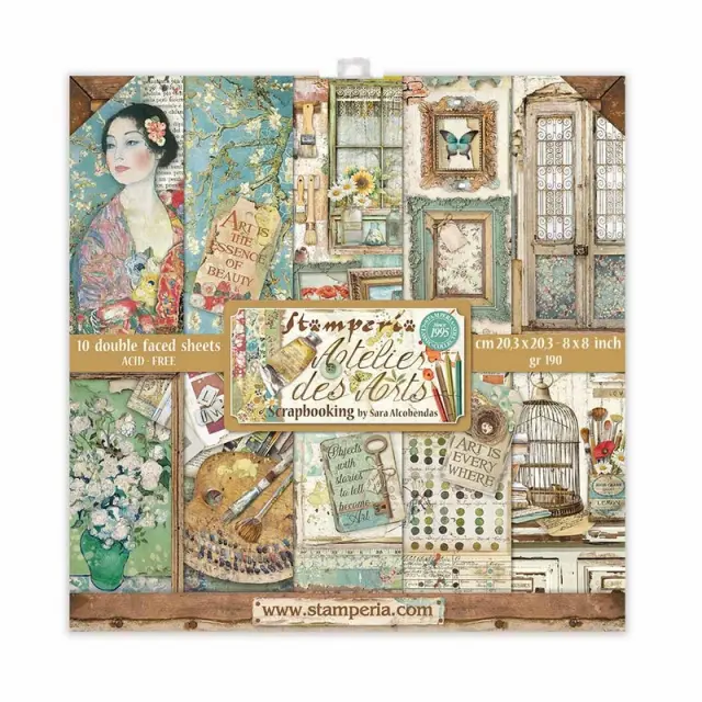 Χαρτιά scrapbooking Stamperia 10τεμ, 20.3x20.3cm, Atelier des Arts