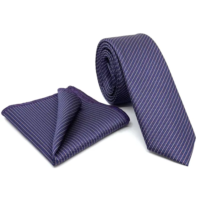 Γραβάτα Microfiber σε Μπλε Μοτίβο Σετ με Μαντηλάκι