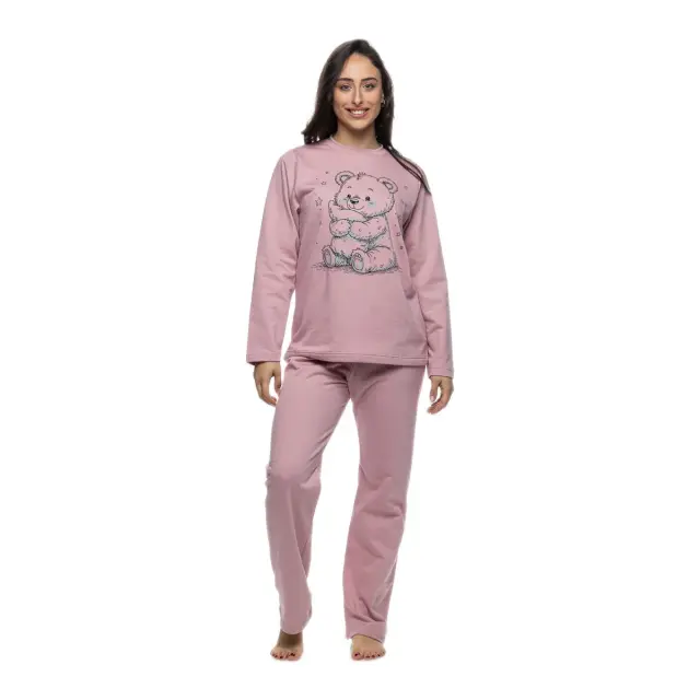 Galaxy Γυναικεία Πυτζάμα Φούτερ Lovely Bear, Χρώμα Σάπιο Μήλο 3