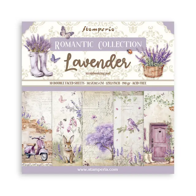 Χαρτιά scrapbooking 10τεμ, 30.5×30.5cm Stamperia, Lavender