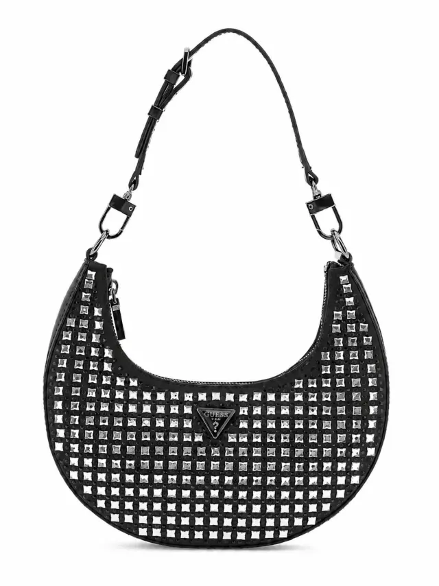 Guess Lua Stud Hobo Γυναικεία Τσάντα Ώμου Μαύρη HWIM9205010-BLA - Μικρό