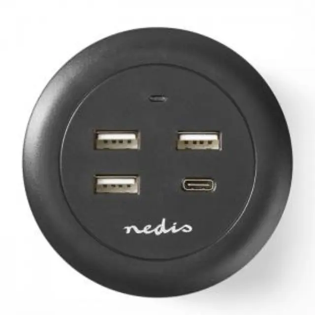 Universal επιτραπέζιος φορτιστής με 4 εξόδους (1x USB-C & 3x USB-A), 3.0A, σε γκρι/μαύρο χρώμα. 2