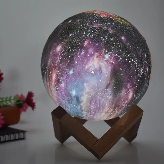 Galaxy Moon Light USB Φωτιστικό Γαλαξίας - Αφής 15εκ RGB LED 16 Χρωμάτων με Ξύλινη Βάση & Χειριστήριο 3