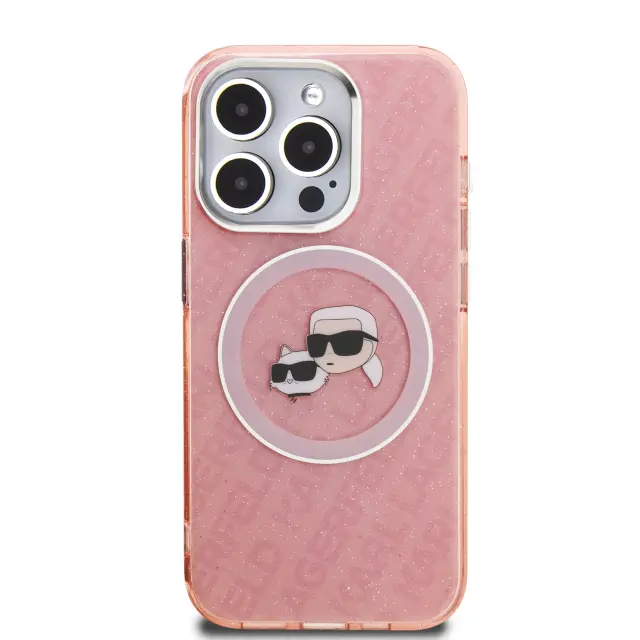 Karl Lagerfeld IML K&CH Heads Repeated Logo MagSafe Case for iPhone 15 Pro Pink 3