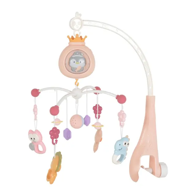 Moni Toys Penguin Μουσικό Περιστρεφόμενο Κούνιας με Λευκό Θόρυβο και Προβολέα Pink 0+ Μηνών