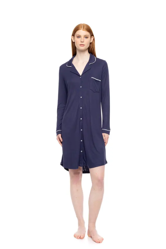 WN-1501 - Yacht Blue - NIGHTGOWN BUTTONED BAMBOO SOLID 2