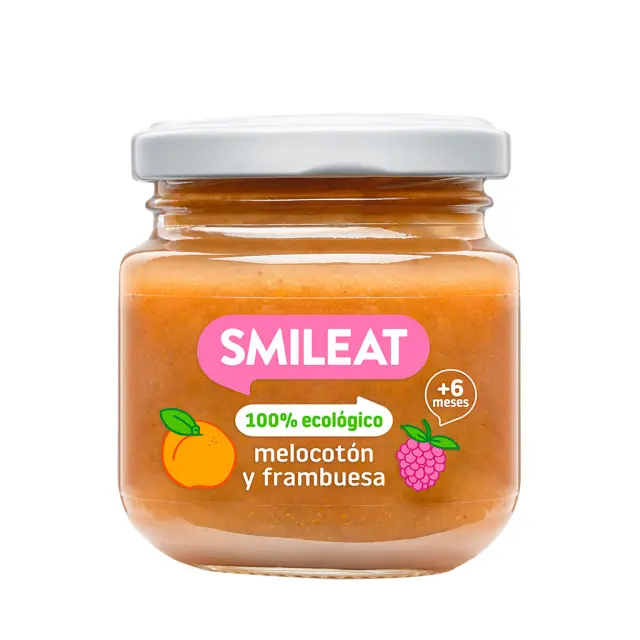 Smileat, Έτοιμο Γεύμα σε βαζάκι, Βιολογικής Προέλευσης, Ροδάκινο και Raspberry, 130 gr, Χωρίς Γλουτένη, 6μηνών+