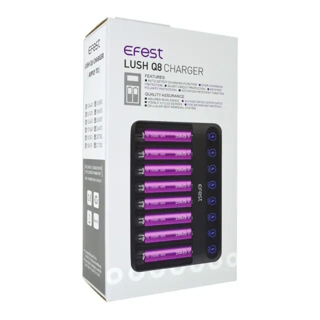 Φορτιστής Μπαταριών Efest LUSH Q8 με 8 Θέσεις Ένδειξη Μπαταρίας συμβατό με Μπαταρίες 10340-18700 και 20700-26650 2