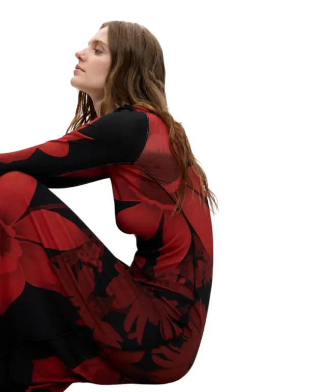 Desigual - Γυναικείο Μακρύ Πλεκτό Φόρεμα Atenas 26WWVK17-2000 Μαύρο/Κόκκινο 3