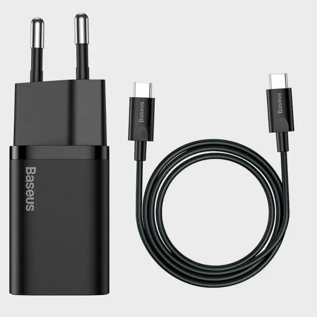 Φορτιστής με Θύρα USB-C και Καλώδιο USB-C 25W Baseus TZCCSUP-L01 Μαύρος - ONESIZE