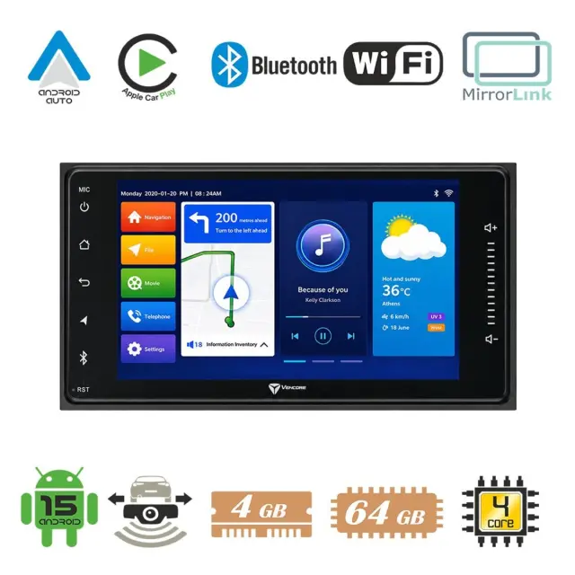 VenCore Android 15 Multimedia για Toyota ALL 7 inches Deck 200mm 4GB/64GB με Wireless CarPlay, Android Auto, GPS, WiFi & Bluetooth (3236-10004)