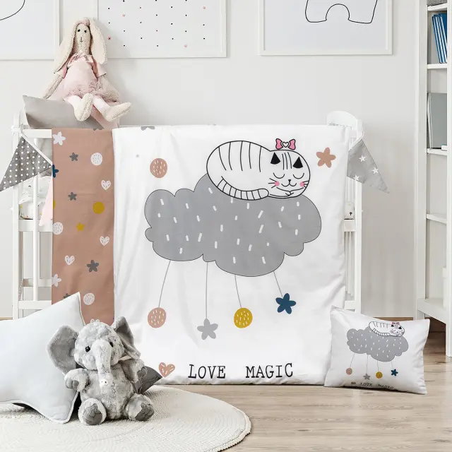 Σετ Σεντόνια Κούνιας 120x160 Beauty Home Kitty 5189 Λευκό 100% βαμβακερόΧωρίς Λάστιχο