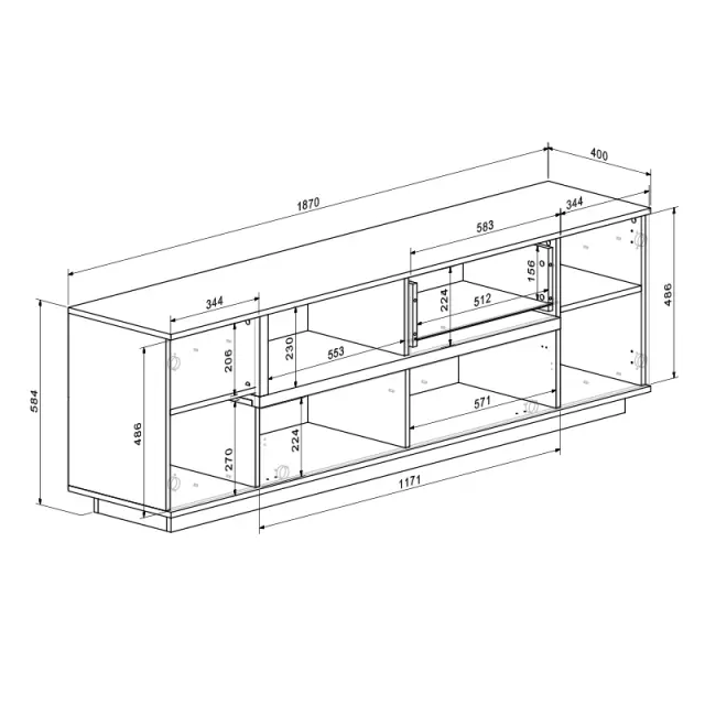 Σύνθετο σαλονιού Norda pakoworld κρεμ με oak 187x40x58.4εκ 3