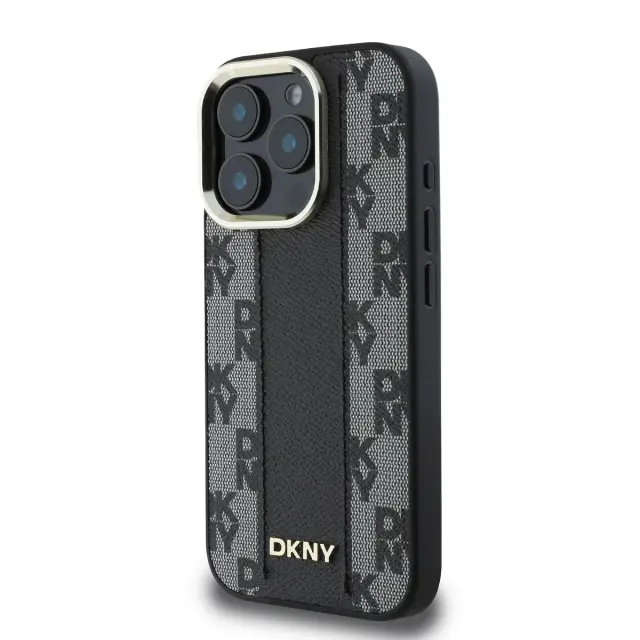 DKNY PU Leather Checkered Pattern Magsafe Case for iPhone 16 Pro Black 3