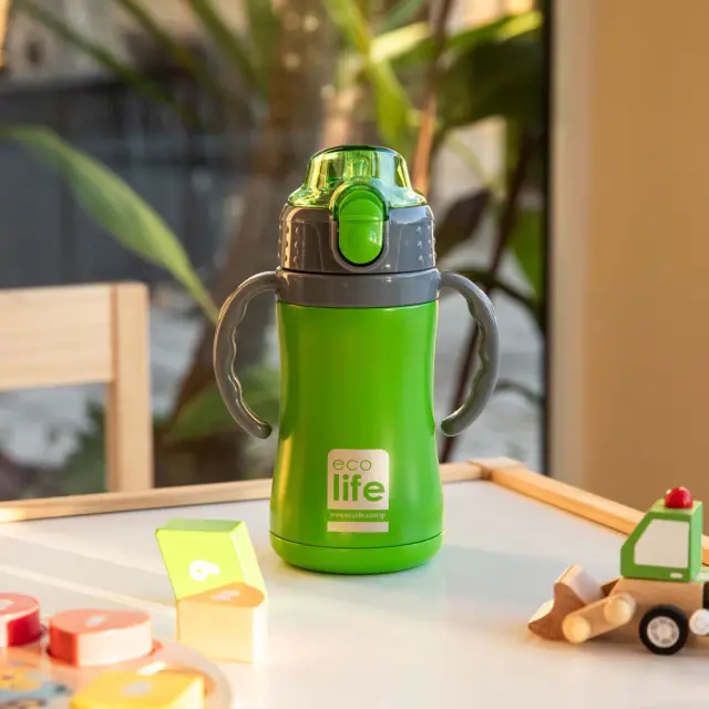 Ecolife Ανοξείδωτο Παγούρι Θερμός με Εσωτερικό Καλαμάκι 300ml Green 33-BO-2992 3