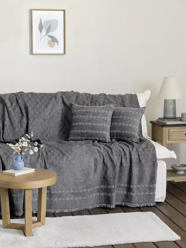 Ριχτάρι Πολυθρόνας 180x180 Chenille Nima Mansi Gray 55% Ακρυλικό-25% Βαμβάκι-20% Πολυέστερ