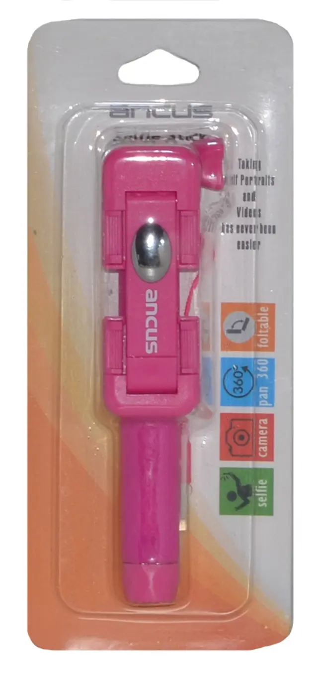 Selfie Stick Ancus Colour Μώβ με Καλώδιο Jack 3.5mm (Μήκος Κονταριού 13.5cm, Μήκος Ανοίγματος 65cm) 2