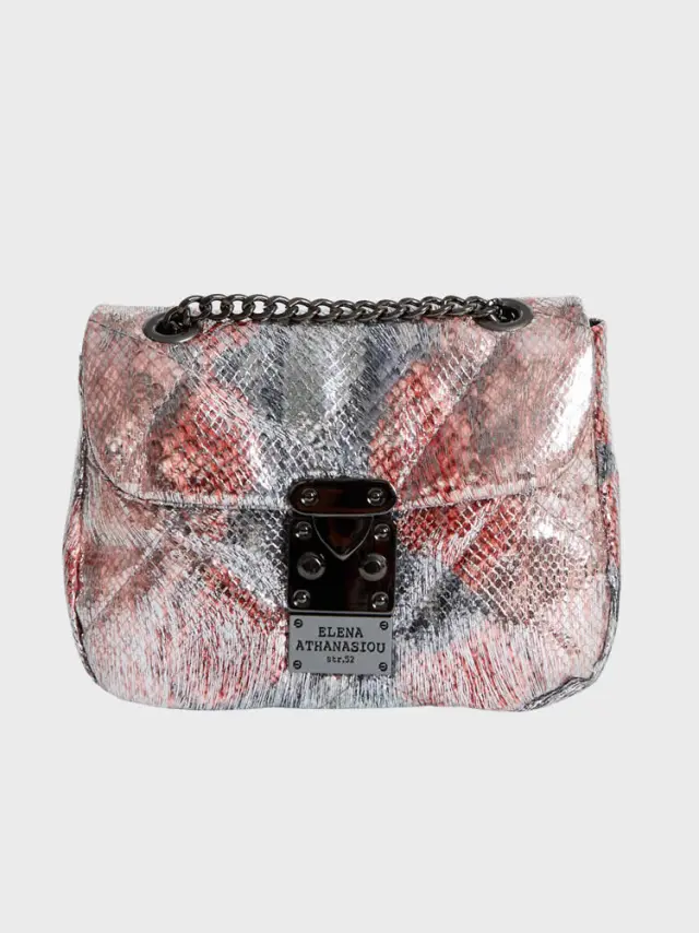 Shiny snake pattern mini bag pink nickel ELENA ATHANASIOU