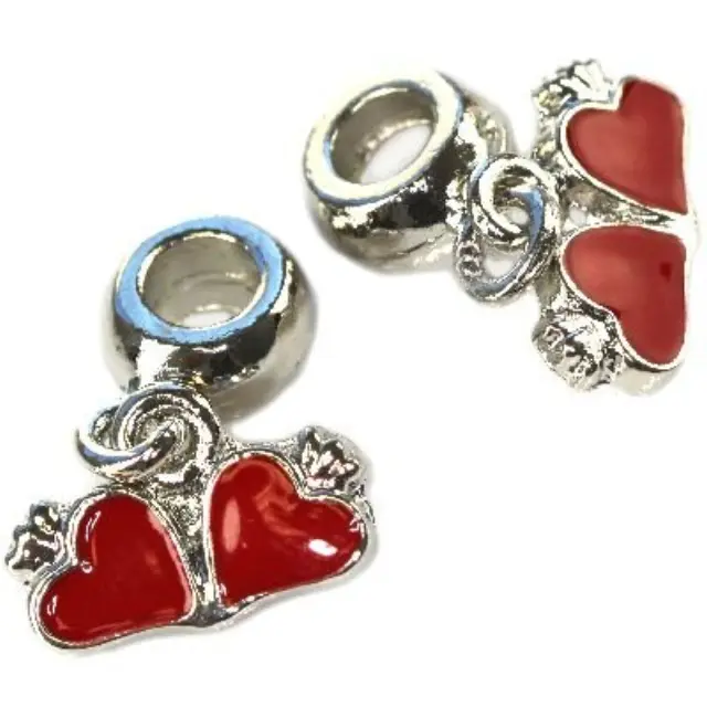 Μεταλλική Χάντρα Modular Red Double Heart 10x15mm - 5τεμ