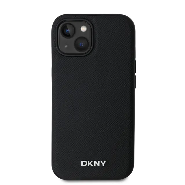 DKNY PU Leather Silver Metal Logo Magsafe Case for iPhone 13 Black 2