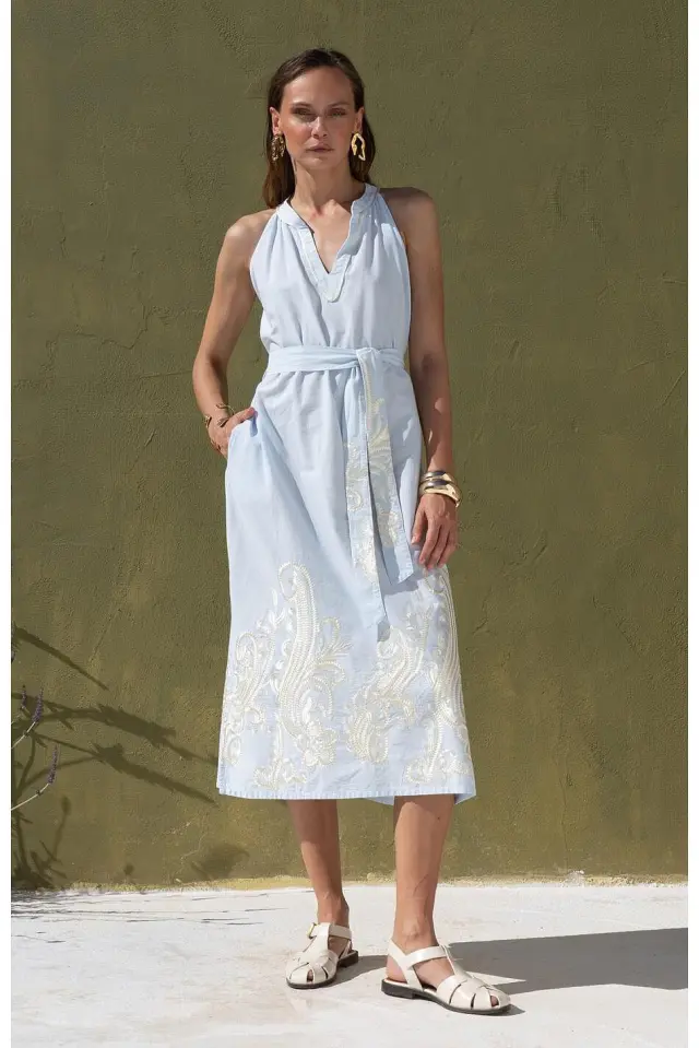 NEMA RESORT WEAR MIDI DRESS (15107N265-CIEL) - M