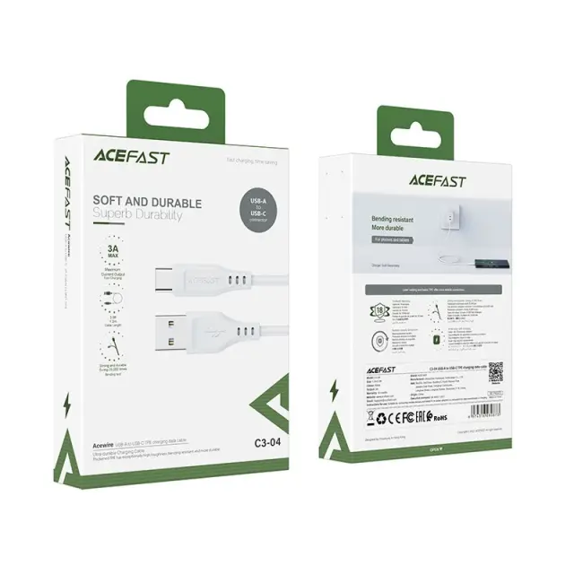 Καλώδιο Acefast C3-04 USB-A σε USB-C 3A Λευκό 1.2m 2