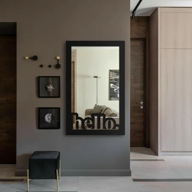 Stewehome Μοντέρνος Ορθογώνιος Καθρέφτης Τοίχου με Διακοσμητικό Κείμενο-μαύρο 35x50 cm 2