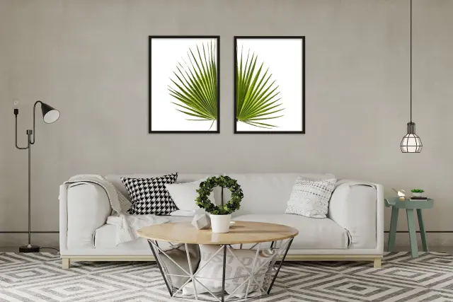 Θέμα (leaves 20) 2 Κάδρα 40X60 με κορνίζα ξύλινη μαύρη, τζαμί ακριλικό άθραυστο , συνολικό έργο 85cm x60cm.