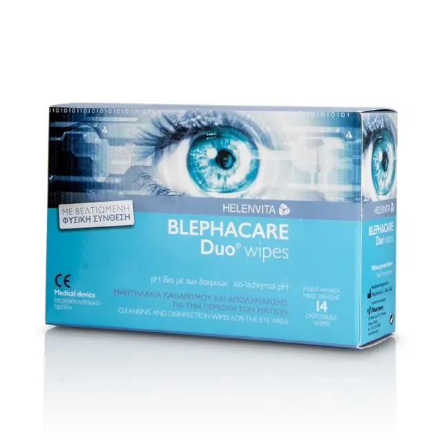 HELENVITA Blephacare Duo Sterile Wipes Μαντηλάκια Καθαρισμού και Απολύμανσης για την Περιοχή των Ματιών 14 Τεμάχια