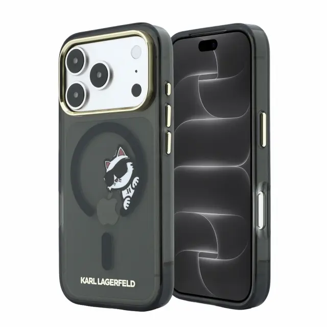 Θήκη PC/TPU Karl Lagerfeld Apple iPhone 18 Pro/ 17 Pro Magsafe IML Peekaboo Print & Metal Frame Choupette Μαύρο N71761 2