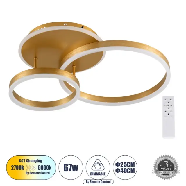 VENOM LED Φωτιστικό Οροφής 67W CCT Χρυσό με Χειριστήριο Dimmable 61122