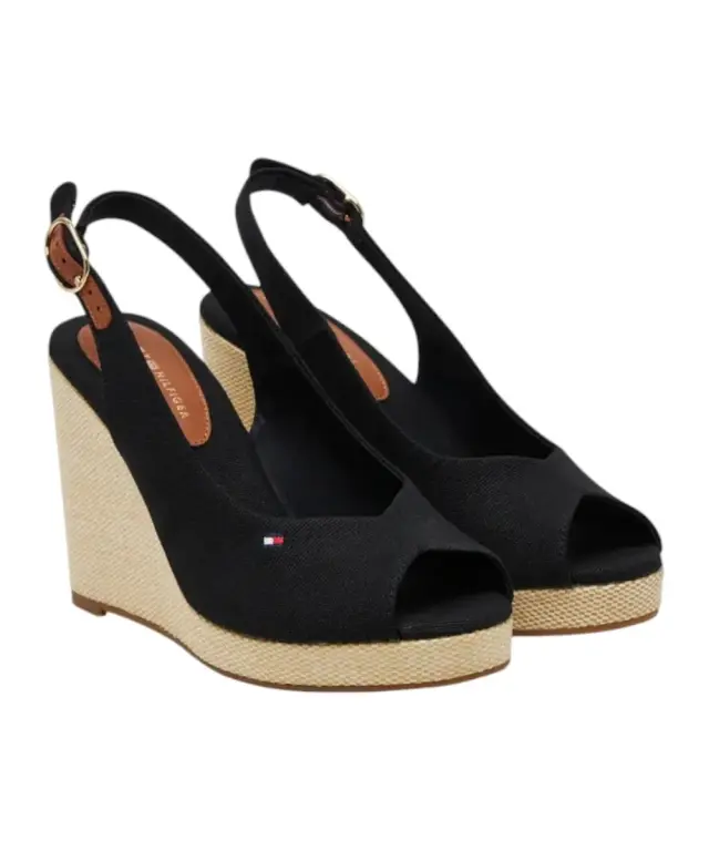 Tommy Hilfiger - Καλοκαιρινές Γυναικείες Πλατφόρμες Iconic Elena Sling Back Wedge FW0FW04789-BDS Μαύρο 2