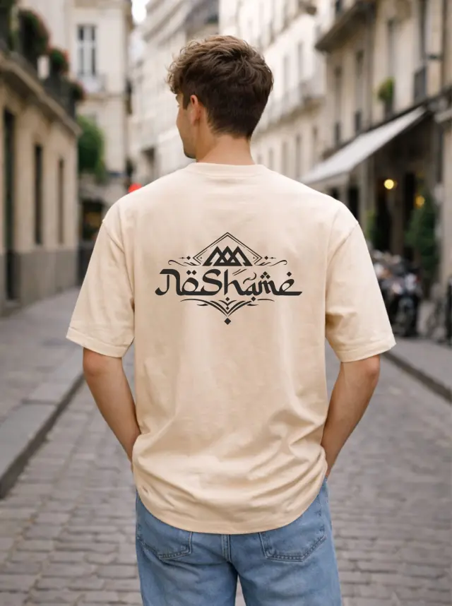T-shirt Noshame® Oversized Μπεζ με τύπωμα - 142606 - XXL