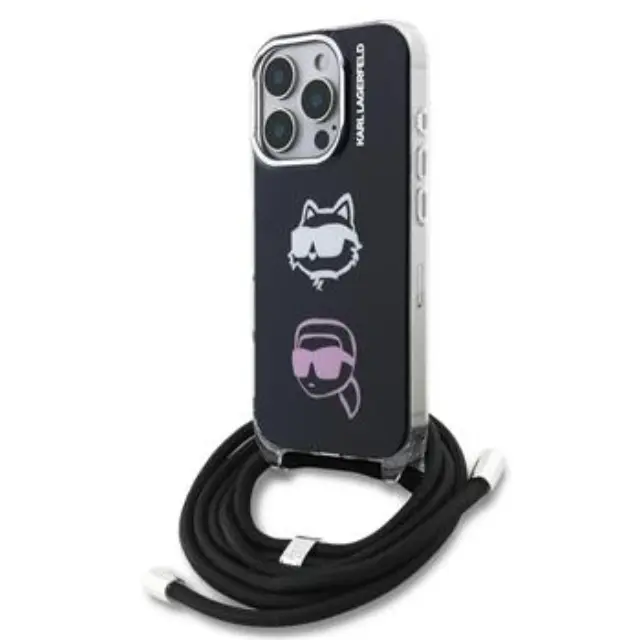 Karl Lagerfeld IML Crossbody K&CH Heads Case for iPhone 16 Pro Black