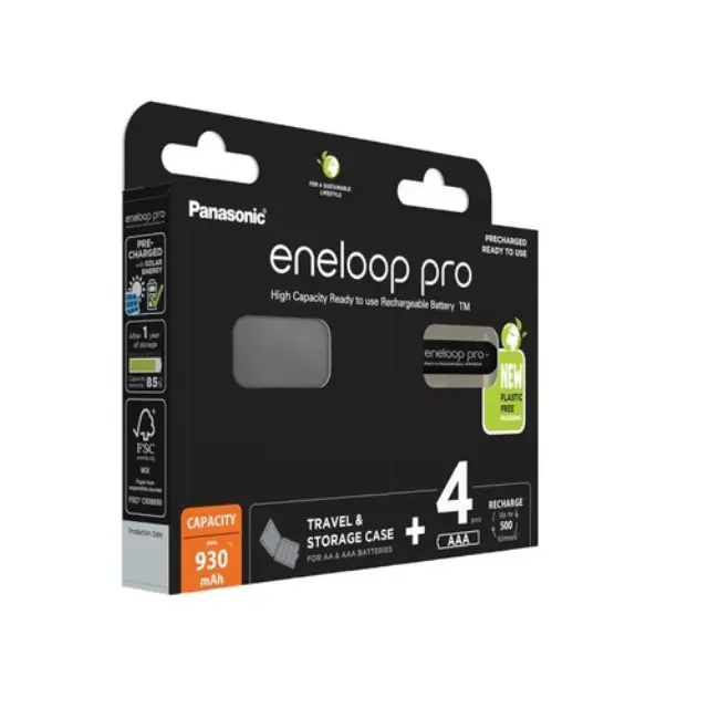 Rechargeable batteries PANASONIC ENELOOP PRO AAA 930 mAh 4 szt + case (BK-4HCDE-4CP+CASE)