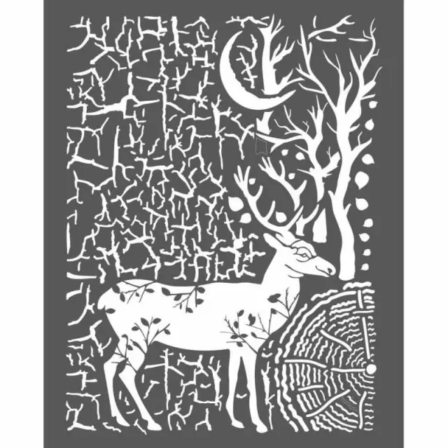 Stencil Stamperia Mixed Media - 20x25cm - Cosmos Deer And Bark