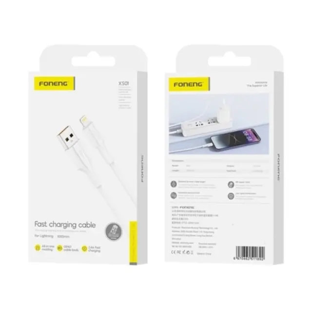 Καλώδιο Σύνδεσης USB 2.0 Foneng XS01 USB A σε Lightning 2.4A 12W 1m Λευκό N68720
