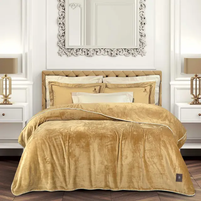 Κουβέρτα 220x240 Υπέρδιπλη 320gsm Fleece Essential Greenwich Polo Club 4441 Ochre 100% Πολυέστερ