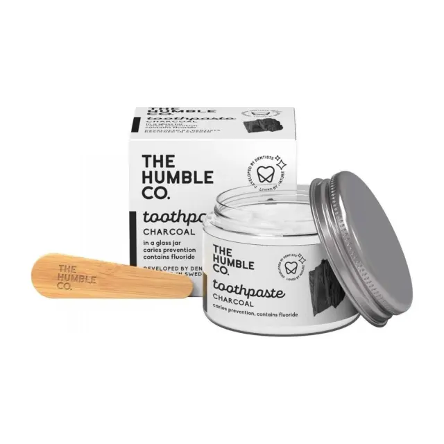 The Humble Co. Natural Toothpaste in Jar Φυσική Οδοντόκρεμα σε Γυάλινο Βάζο με Φθόριο και Άνθρακα, Charcoal, 50ml