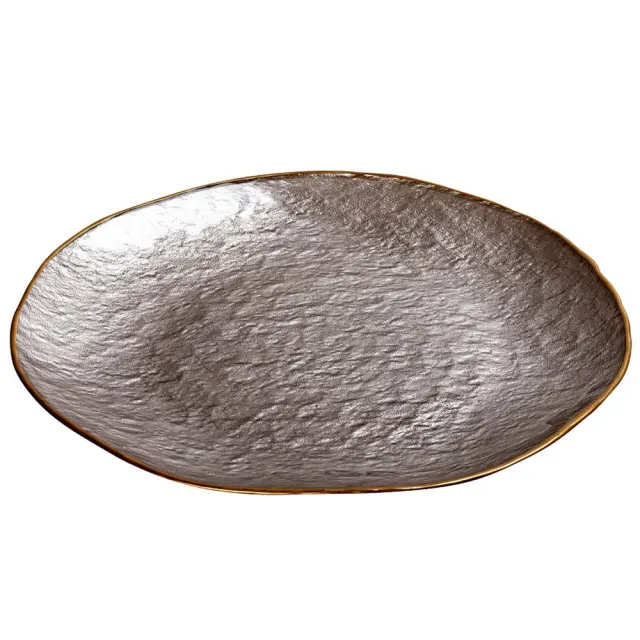 Πιατέλα γυάλινη Shine ασημί με χρυσό χείλος 33cm Espiel DAC1801