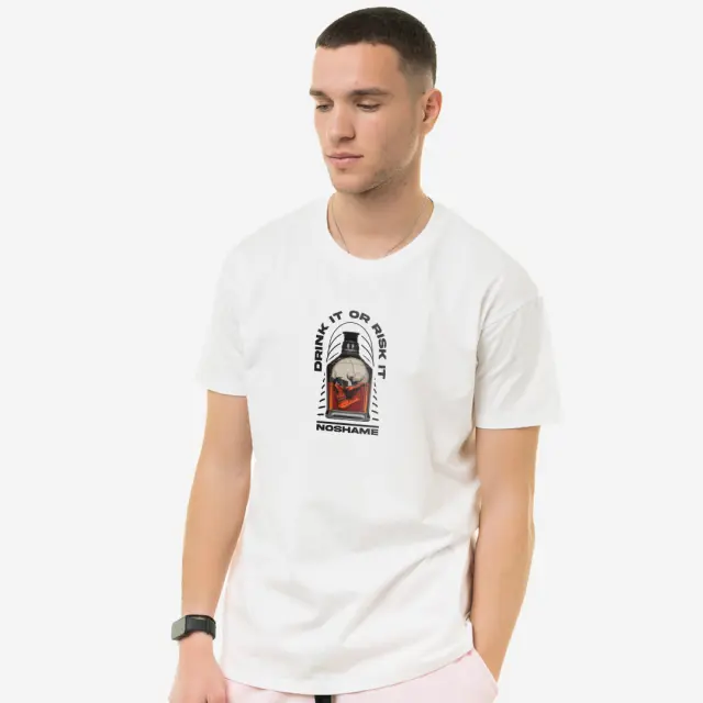 T-shirt Noshame® Λευκό με τύπωμα Drink it or Risk it - 122308 - XXL 2