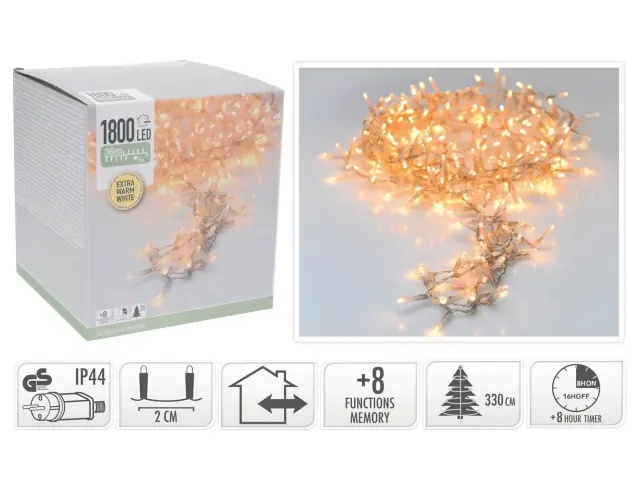 1800 Φωτάκια LED - 36 Μέτρα + 3 Μέτρα σύνδεσης, Κανονική Διάταξη, με χειριστήριο, 8 προγράμματα, Διάφανο καλώδιο PVC - Extra Θερμό Λευκό AX8560470 2